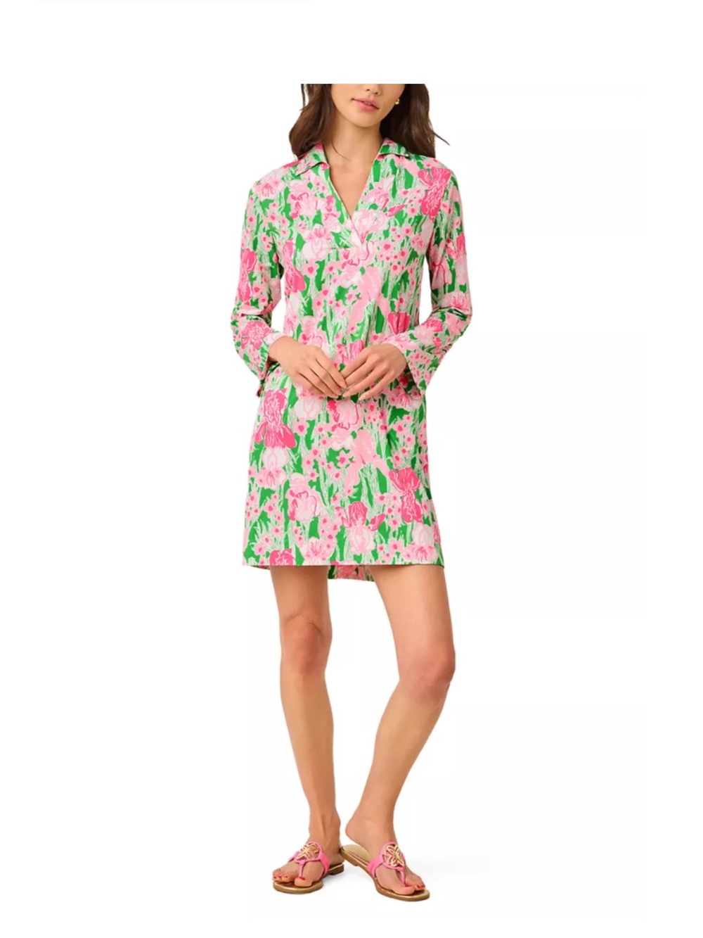 NWT LILLY PULITZER Floral Pink & Green Long-Sleeve dress sz Lg